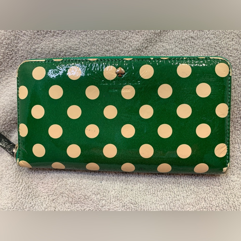 Kate Spade Lacey Zip Green and Cream Polka Dot Wallet - Picture 13 of 13